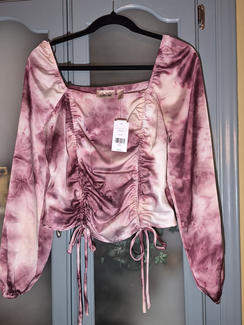 Willow & Root Ruched Pink Tie-Dye Long Sleeve Top